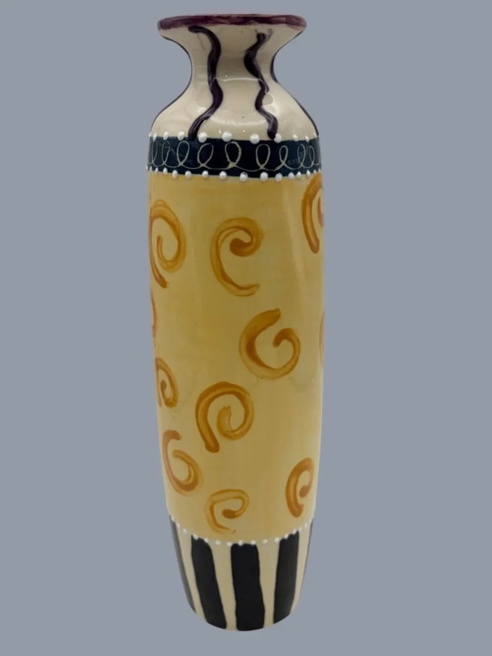 Signed Lily Mae & Sophronia Hand-Painted Ceramic Vase 10” Tall Folk Art Pottery